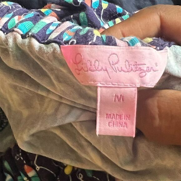 Lilly Pulitzer Strapless Ruffle Dress M Oh Buoy Print Knee Length Multicolor - Picture 5 of 7